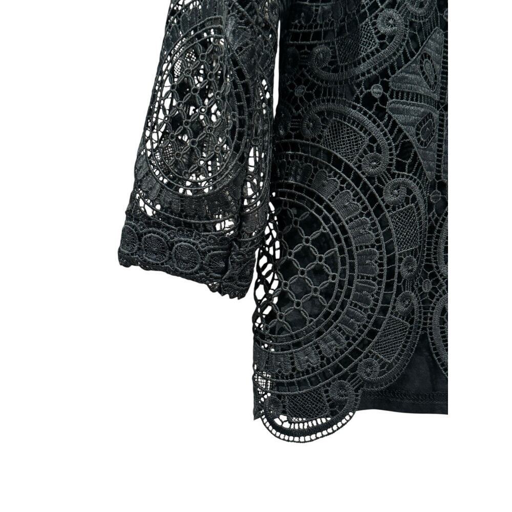 James Coviello By Anthropologie Women's Small Dark Teal Lace Top Button Back - Picture 4 of 11